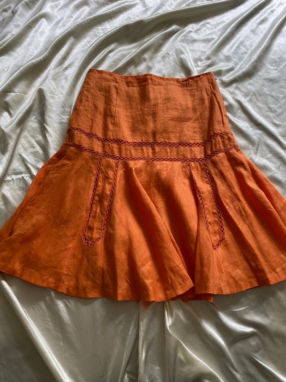 Vintage y2k Ralph Lauren Pastel Orange 100% Linen Flared Skirt Summer Boho Sz 4